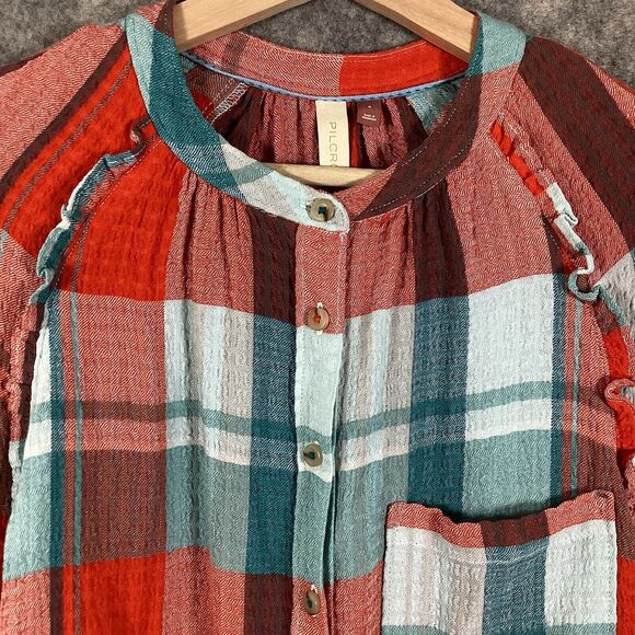 Anthropologie Pilcro Breezy Button Down Bohemian Plaid Buffalo Top Blouse Small - Picture 7 of 16
